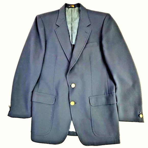 Vintage Joshua Trent Unstructured Blazer Navy 42L Gold Buttons Monogrammed USA - Picture 1 of 16